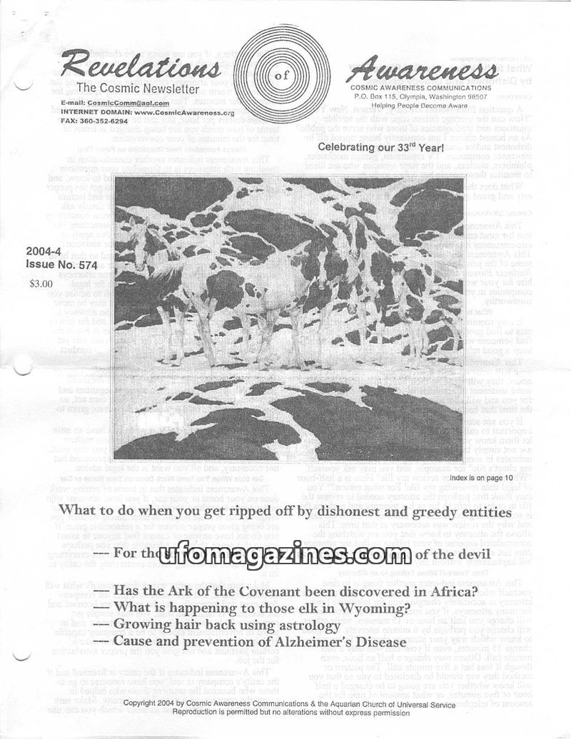 Cover of Cosmic Awareness - 2004 04 - health disease religion hair christ biblical vortex war ark drug