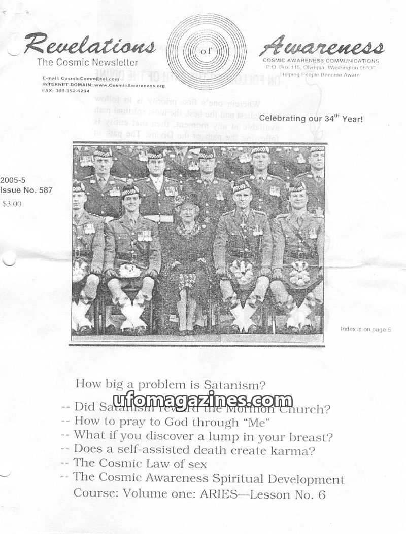 Cover of Cosmic Awareness - 2005 05 - health cancer hell satan psychology mind religion subconscious prayer chelation
