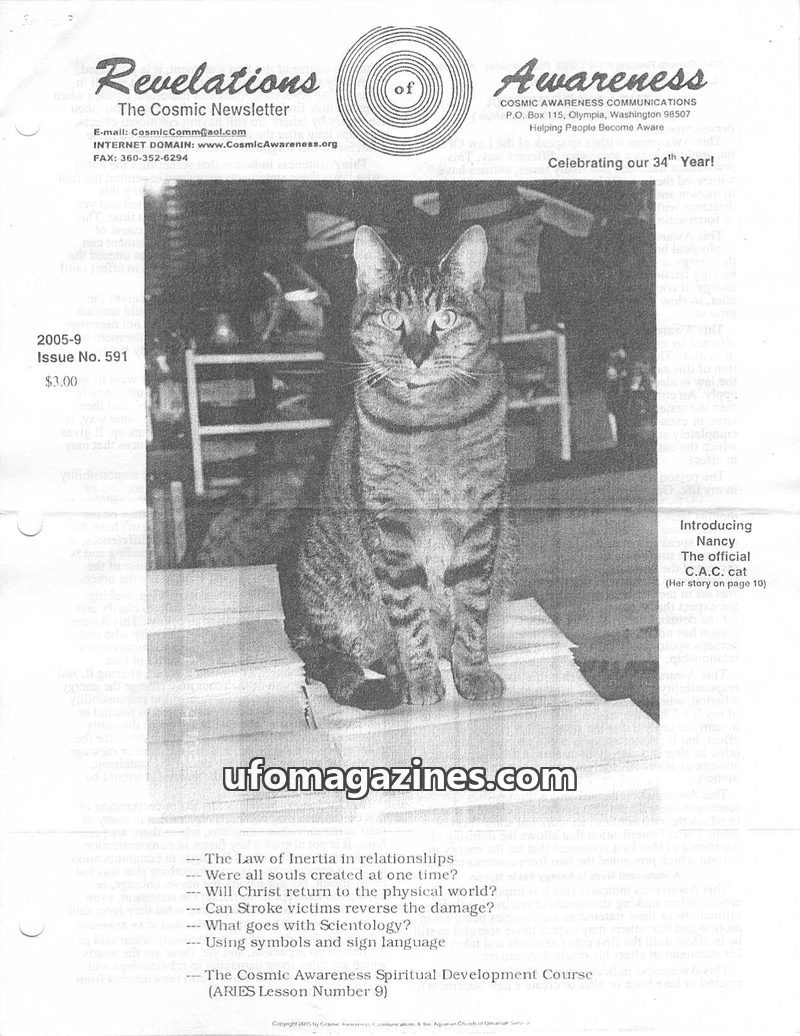 Cover of Cosmic Awareness - 2005 09 - health love religion language psychology mind drug vikki cat war