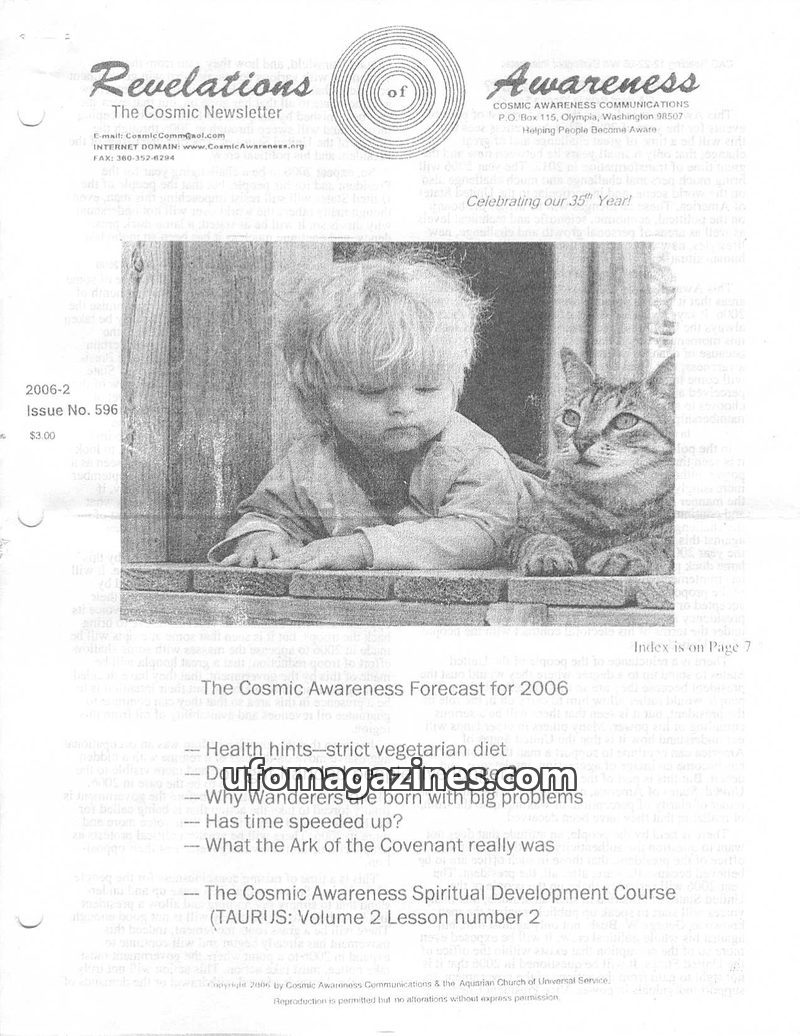 Cover of Cosmic Awareness - 2006 02 - health president ark astrology diet religion heal politics aries usa