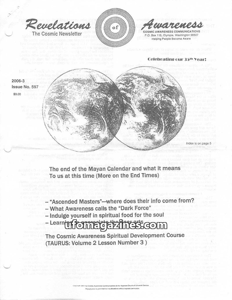 Cover of Cosmic Awareness - 2006 03 - music god psychology mind ego mayan afterlife ascended master death religion