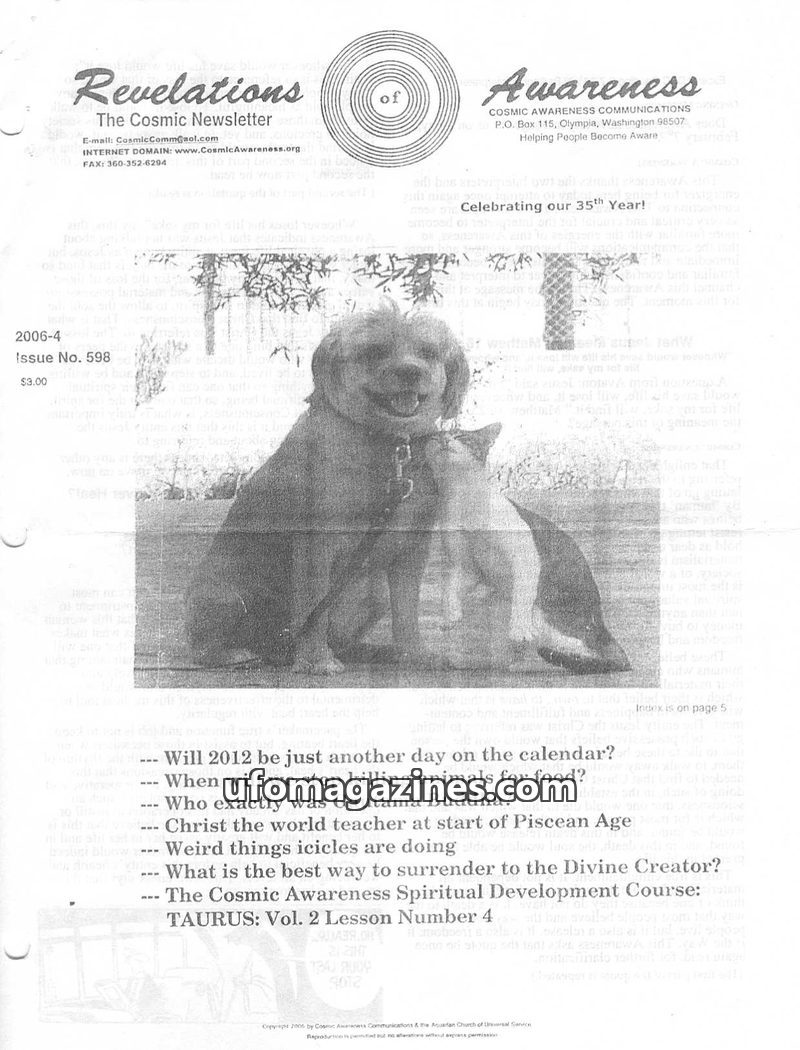 Cover of Cosmic Awareness - 2006 04 - religion astrology god health christianity church christ aquarius water jesus