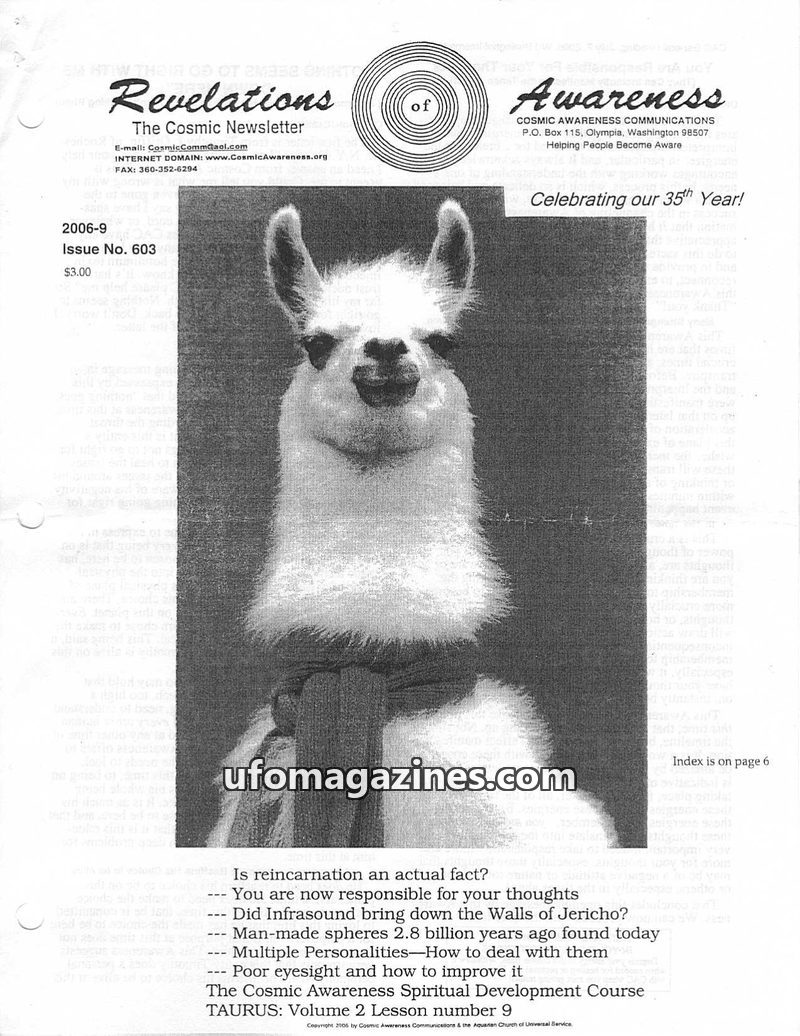 Cover of Cosmic Awareness - 2006 09 - soul health afterlife gold reincarnation past lives psychology mind sleep religion