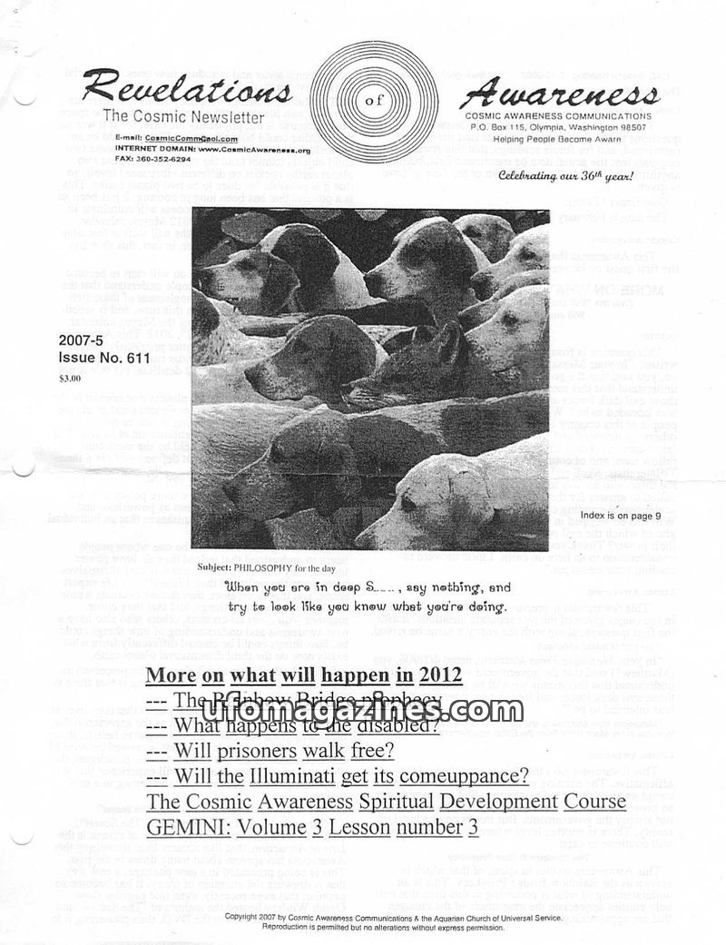 Cover of Cosmic Awareness - 2007 05 - psychology ascension 2012 health mind subconscious god religion tarot cosmic law