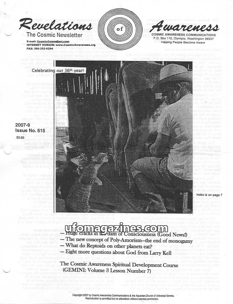 Cover of Cosmic Awareness - 2007 09 - god alien children draconian reptilian psychology mind breath love ego