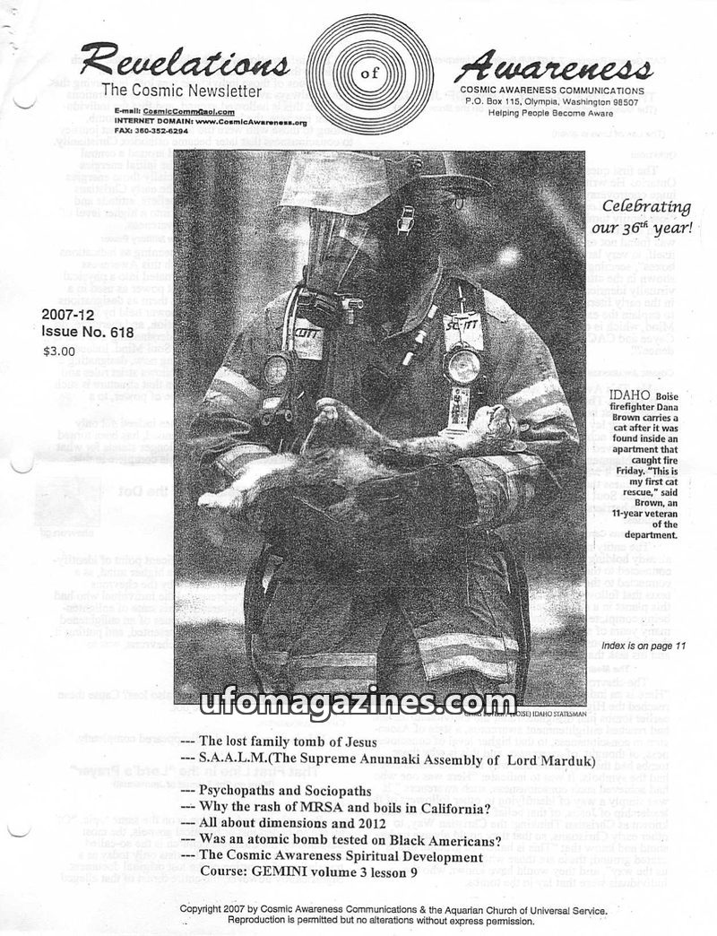 Cover of Cosmic Awareness - 2007 12 - soul dimension religion ascension water christianity alien health sleep lower self