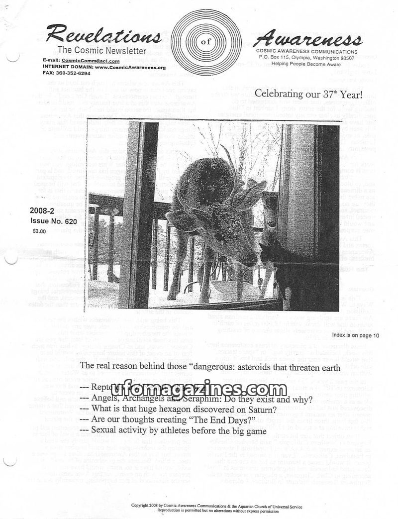 Cover of Cosmic Awareness - 2008 02 - angel alien draconian reptilian neanderthal health space religion eye sex