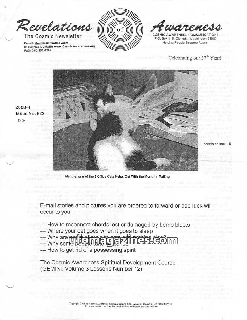 Cover of Cosmic Awareness - 2008 04 - health cat cancer alien heal draconian reptilian dog psychology eye