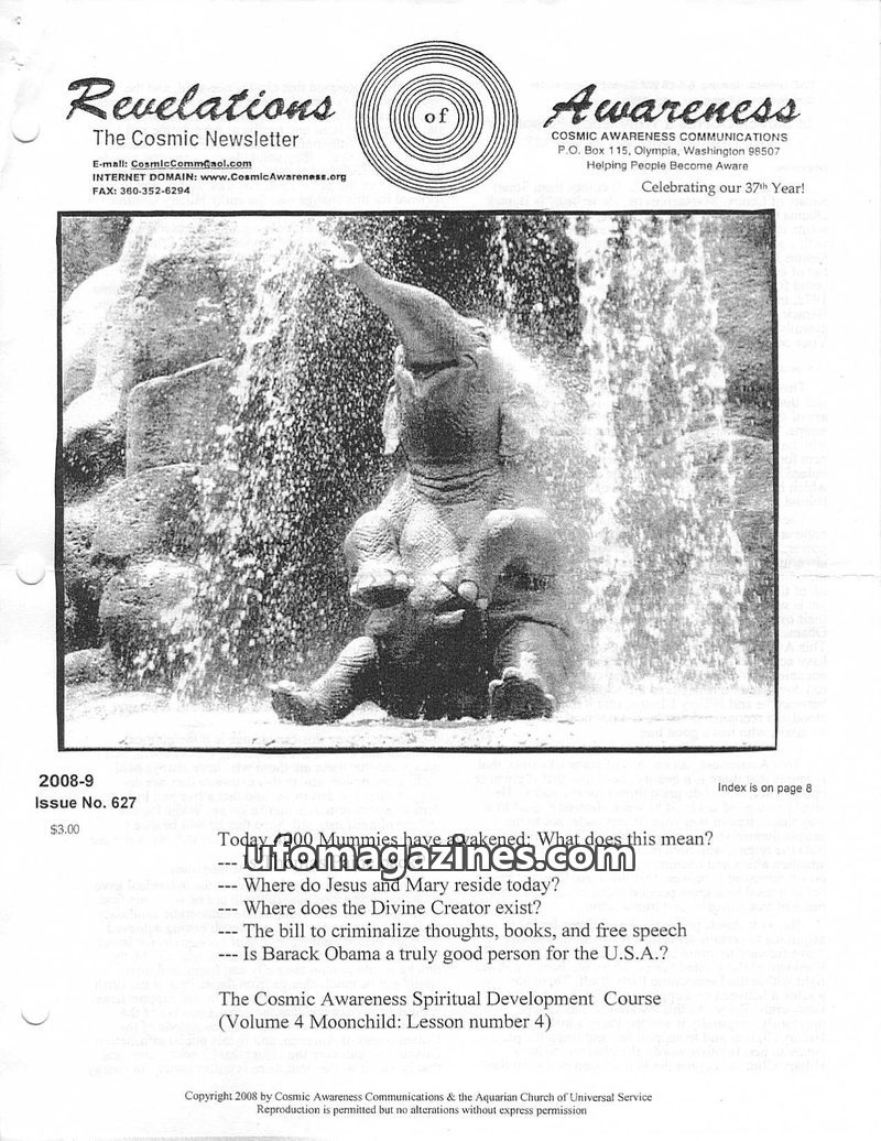 Cover of Cosmic Awareness - 2008 09 - politics obama president clinton religion dimension george w bush christianity heaven hell
