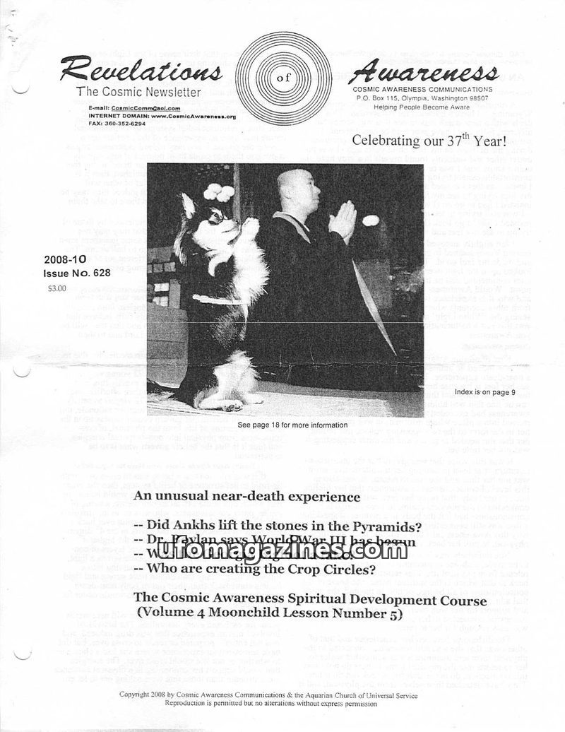 Cover of Cosmic Awareness - 2008 10 - alien mind psychology subconscious war meditation crop circle astral projection lucid dream