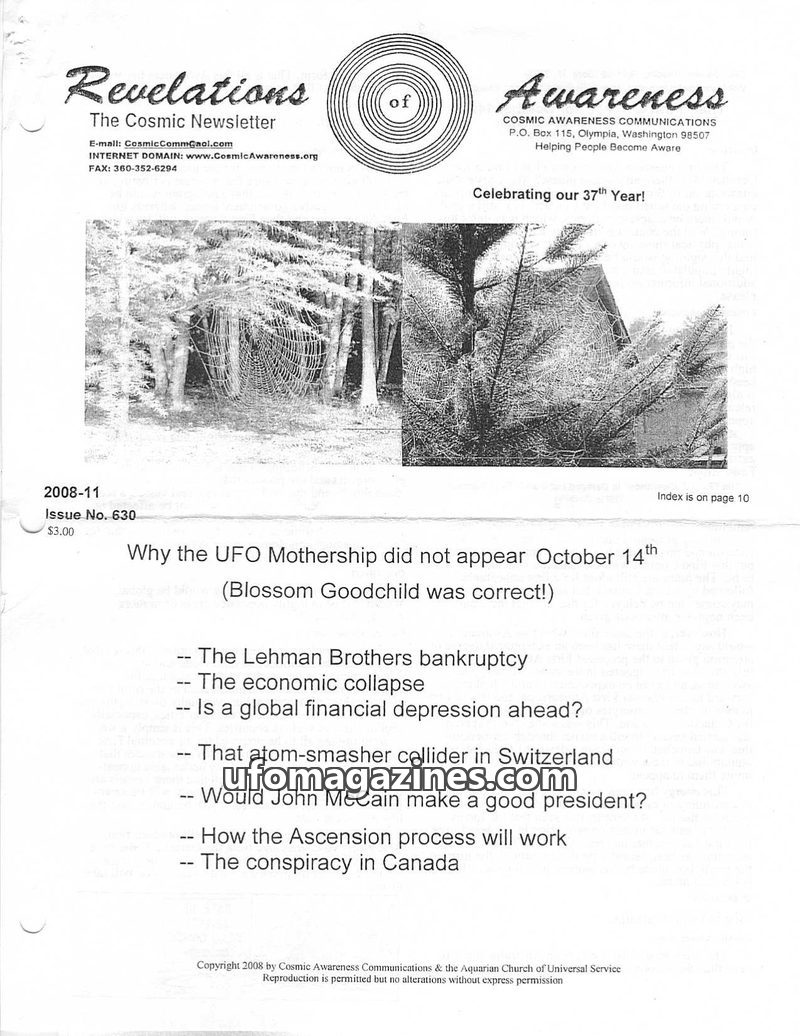 Cover of Cosmic Awareness - 2008 11 - alien ascension money president usa galactic confederation god conspiracy hologram visualization