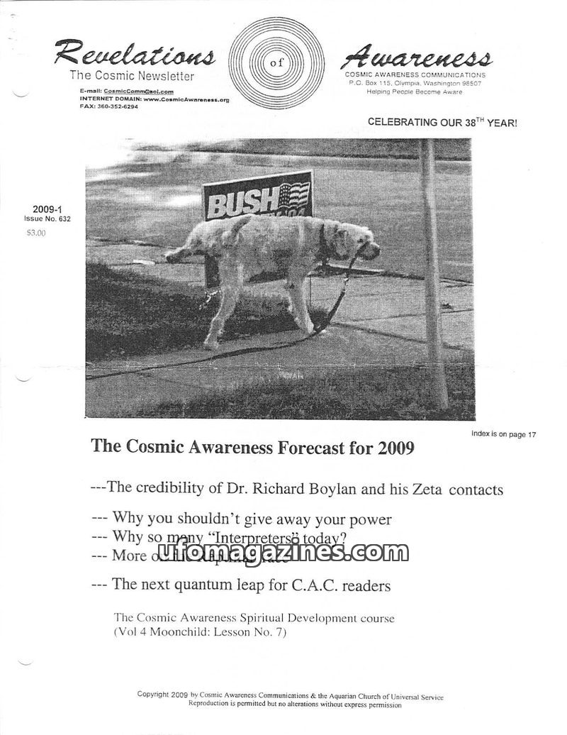 Cover of Cosmic Awareness - 2009 01 - forecast prediction alien health asteroid comet space moon grey zeta reticuli