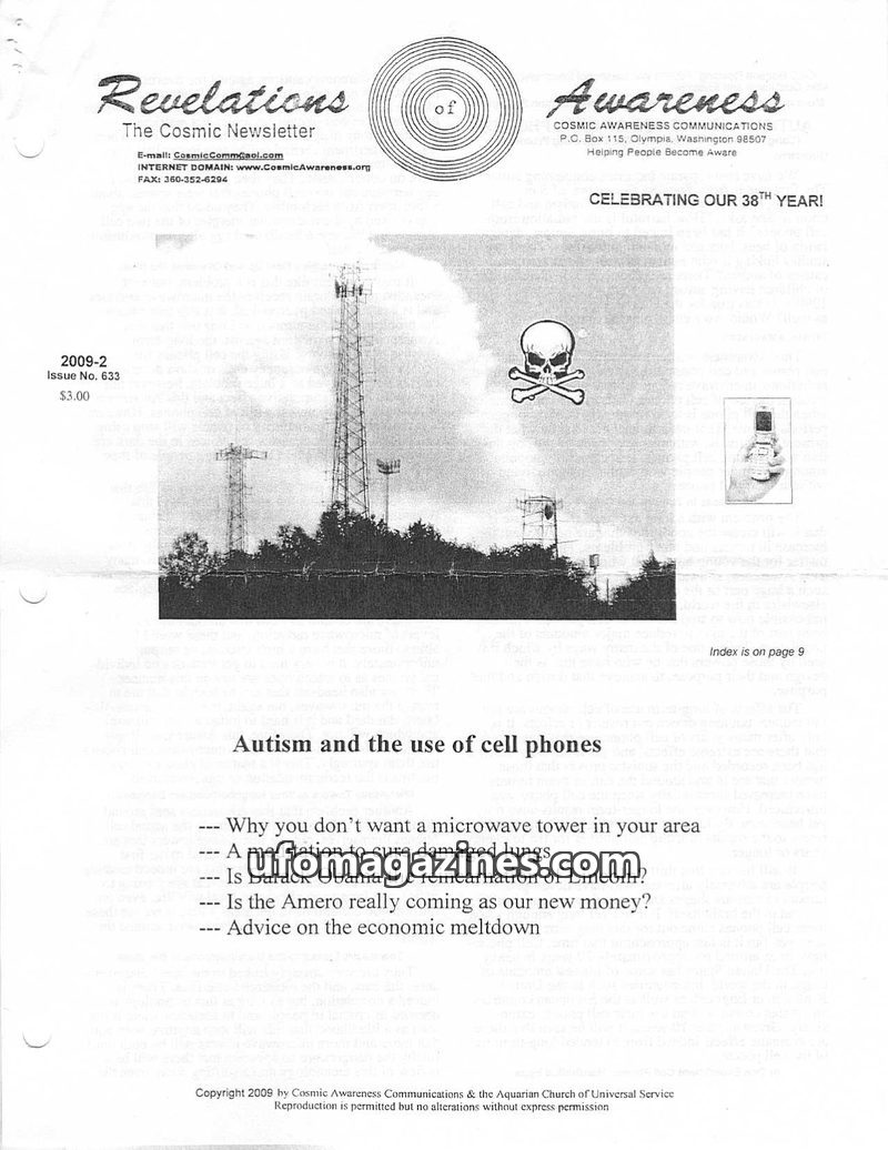Cover of Cosmic Awareness - 2009 02 - health gold autism politics obama children cure amero silver microwave