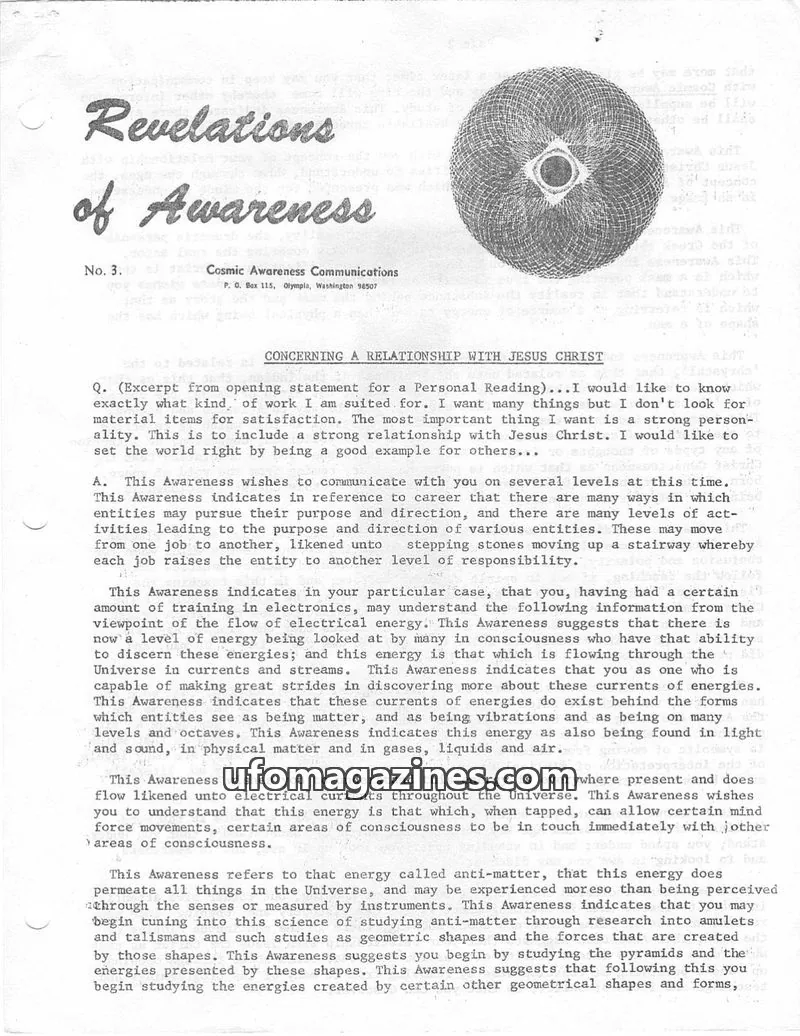 Cover of Cosmic Awareness issue 3: Revelations of Awareness