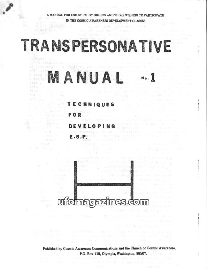Cover of Cosmic Awareness issue 1: TRANSPERSONATIVE MANUAL