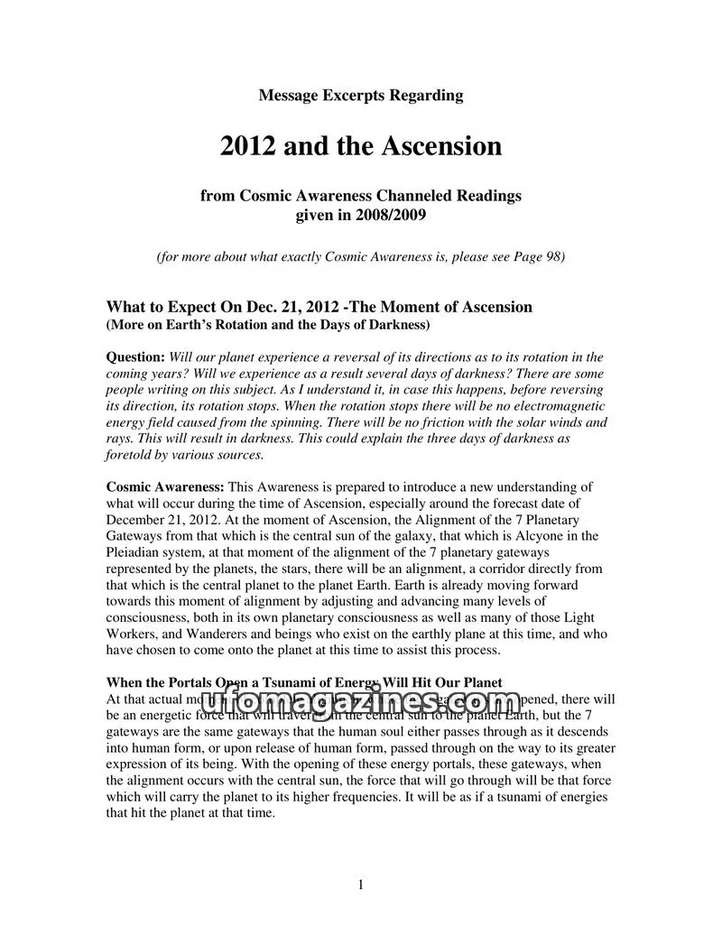 Cover of Cosmic Awareness issue 2008/2009: 2012 and the Ascension