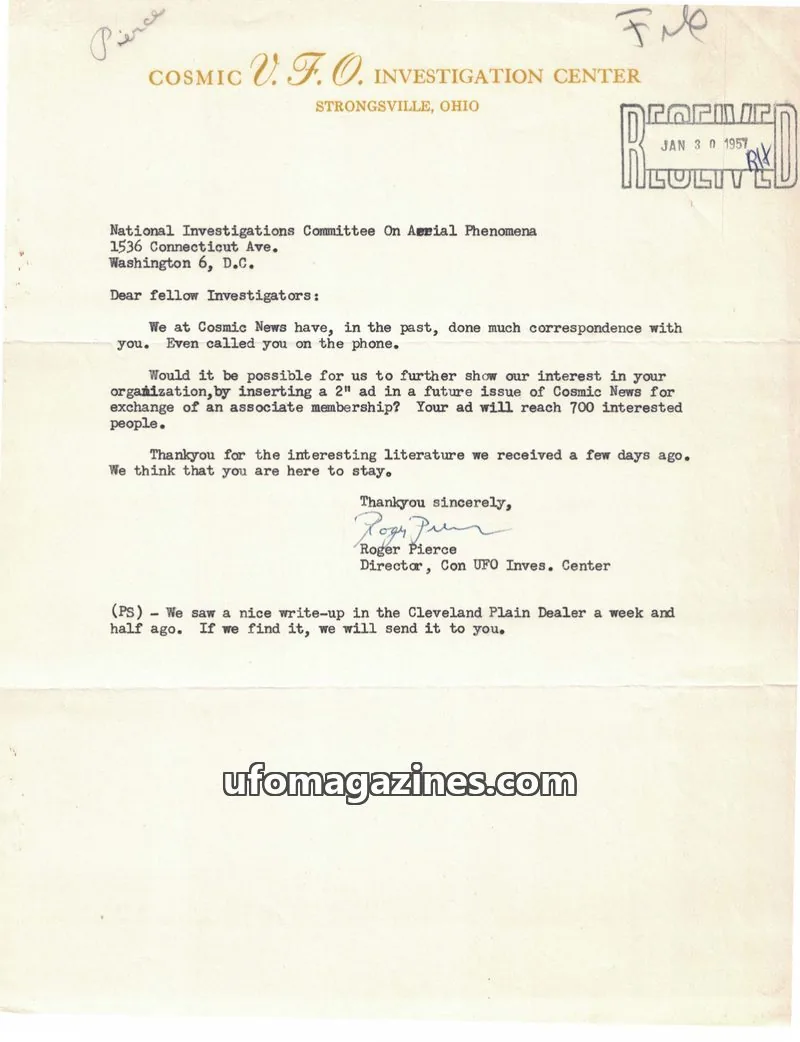 Cover of Cosmic News (Pierce and Neuberger) issue Unknown: Cosmic News