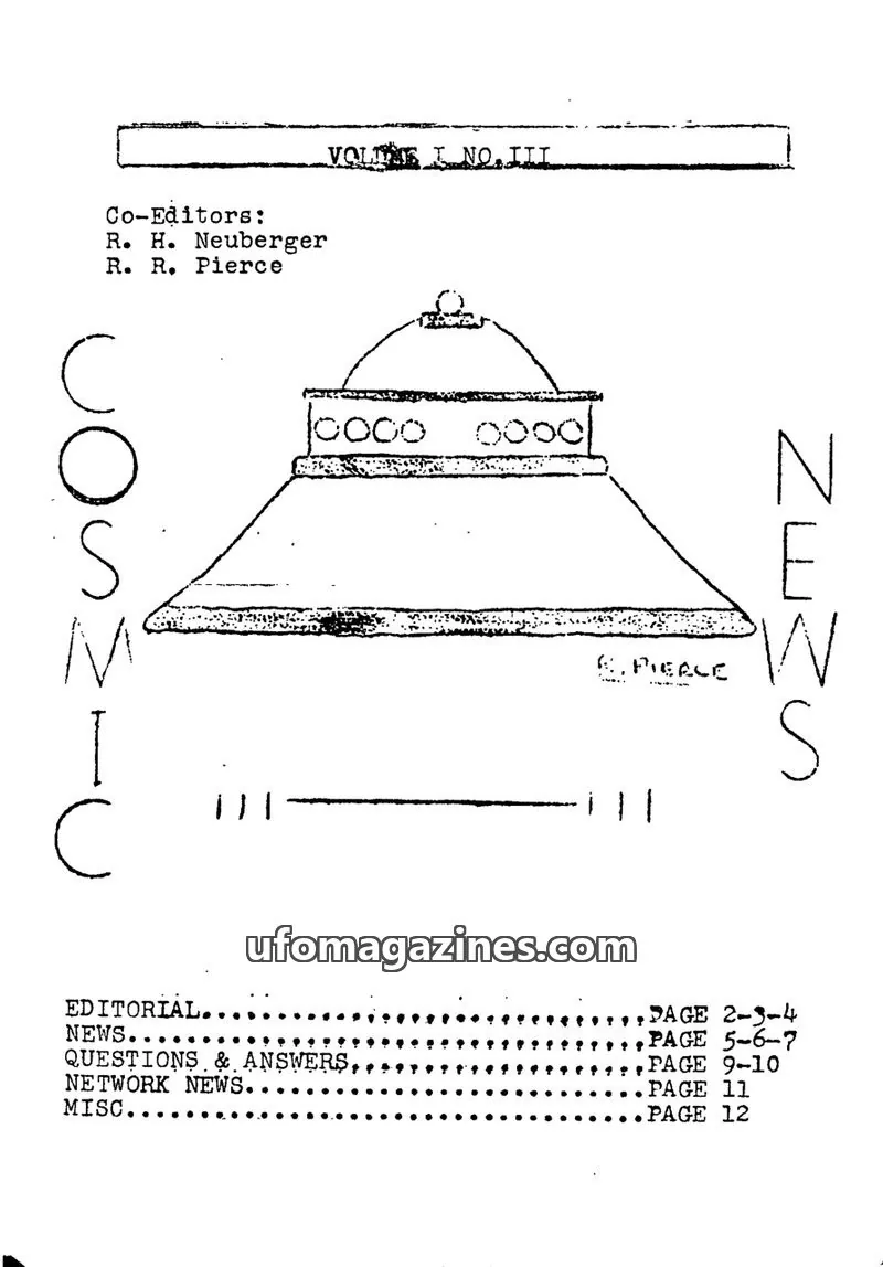 Cover of Cosmic News (Pierce and Neuberger) issue III: COSMIC NEWS