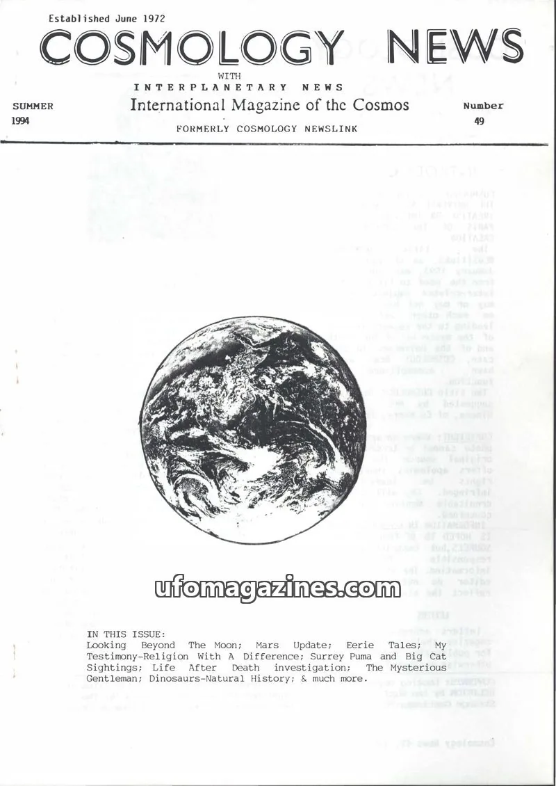 Cover of Cosmology Newslink (Ed Harris) issue 49: COSMOLOGY NEWS