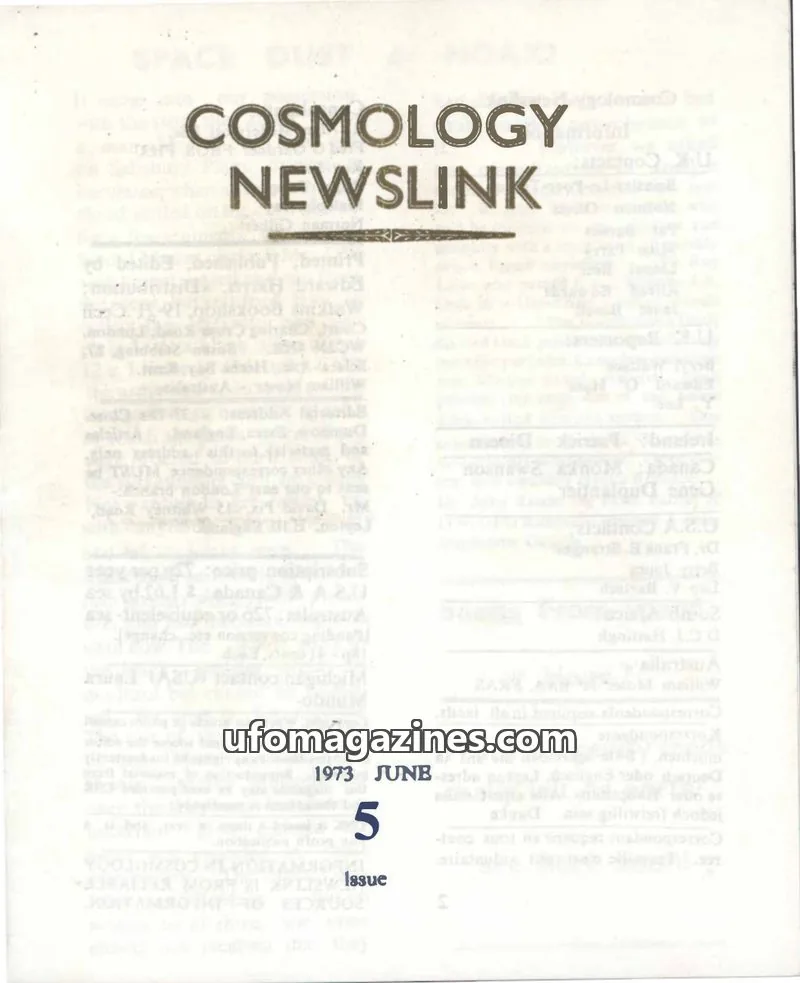 Cover of Cosmology Newslink (Ed Harris) issue 5: COSMOLOGY NEWSLINK