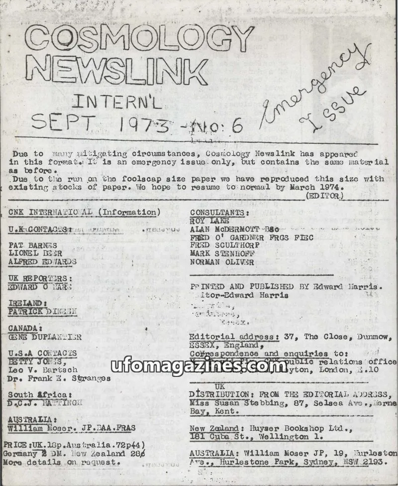 Cover of Cosmology Newslink (Ed Harris) issue 6: COSMOLOGY NEWSLINK