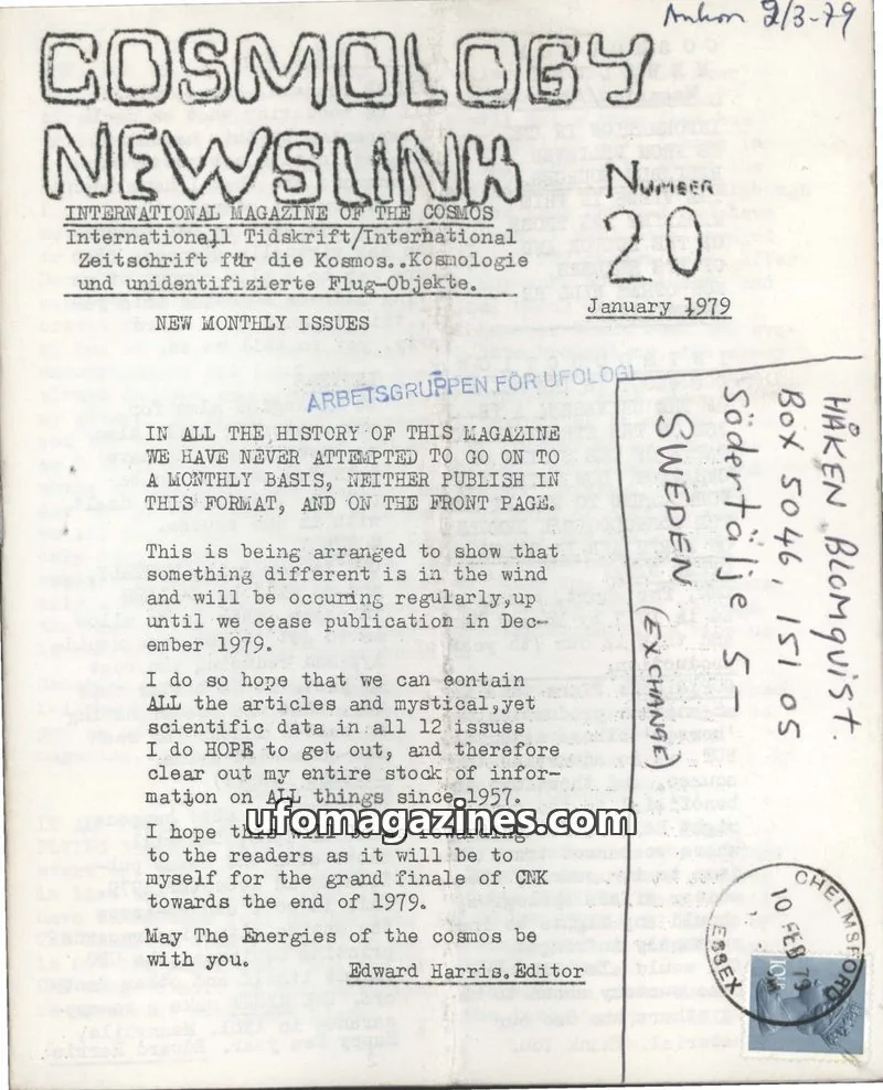 Cover of Cosmology Newslink (Ed Harris) issue 20: COSMOLOGY NEWSLINK