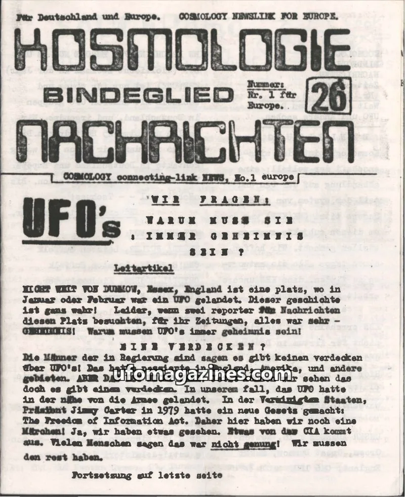 Cover of Cosmology Newslink (Ed Harris) issue 26: KOSMOLOGIE BINDEGLIED NACHRICHTEN