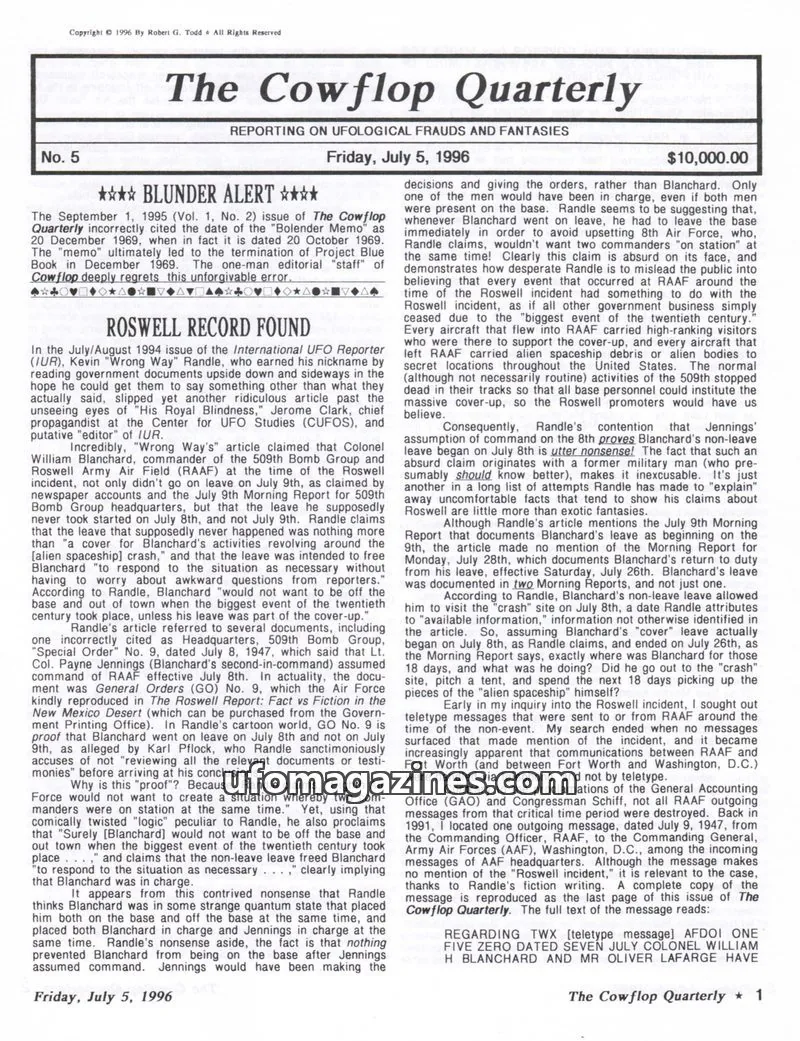 Cover of Cowflop Quarterly (Robert Todd) issue 5: The Cowflop Quarterly