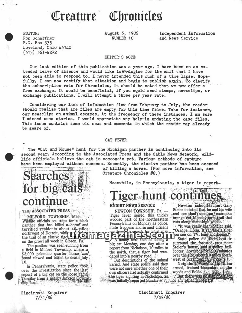 Cover of Independent Information and News Service issue 10: Creature Chronicles
