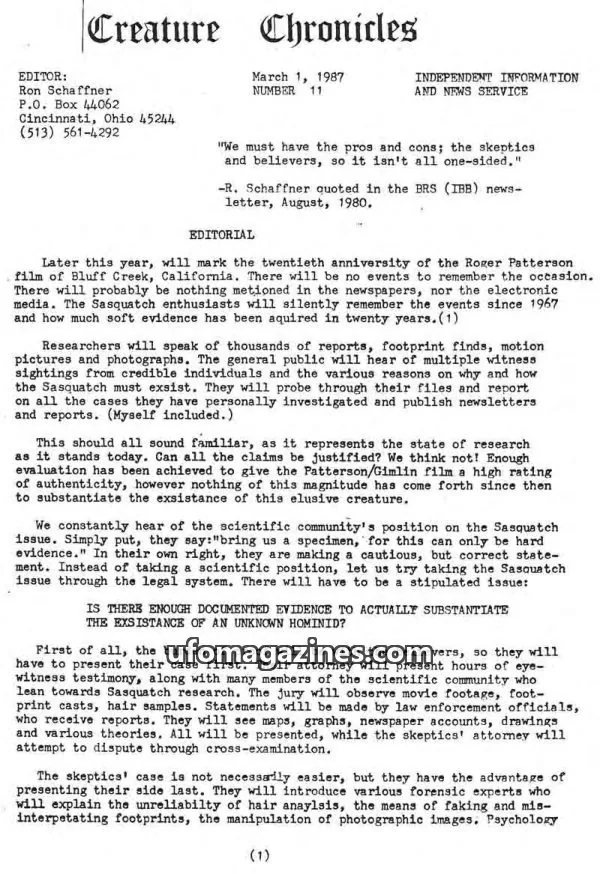 Cover of INDEPENDENT INFORMATION AND NEWS SERVICE issue 11: Creature Chronicles
