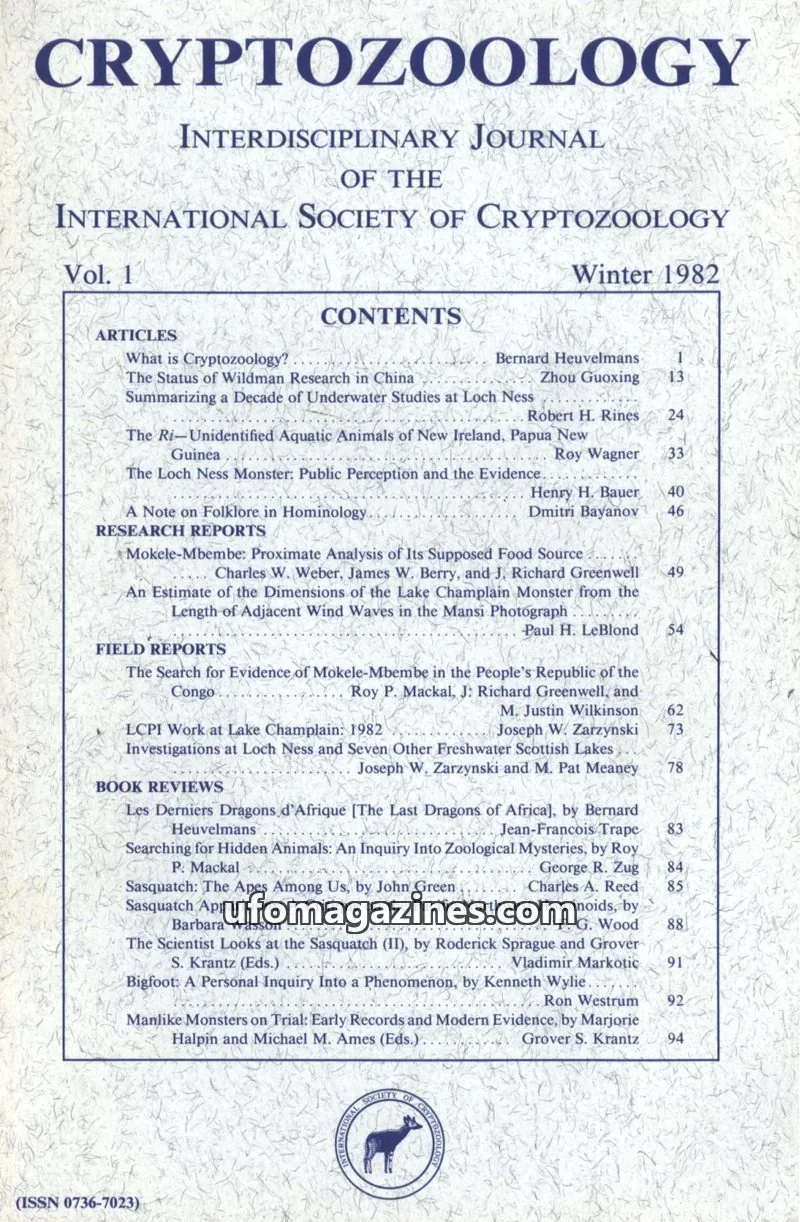 Cover of International Society of Cryptozoology issue Vol. 1: CRYPTOZOOLOGY