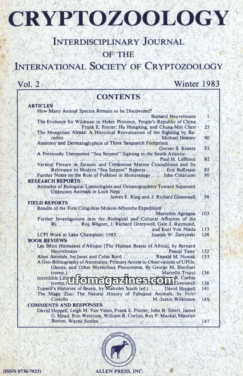 Cover of INTERNATIONAL SOCIETY OF CRYPTOZOOLOGY issue Vol. 2: CRYPTOZOOLOGY