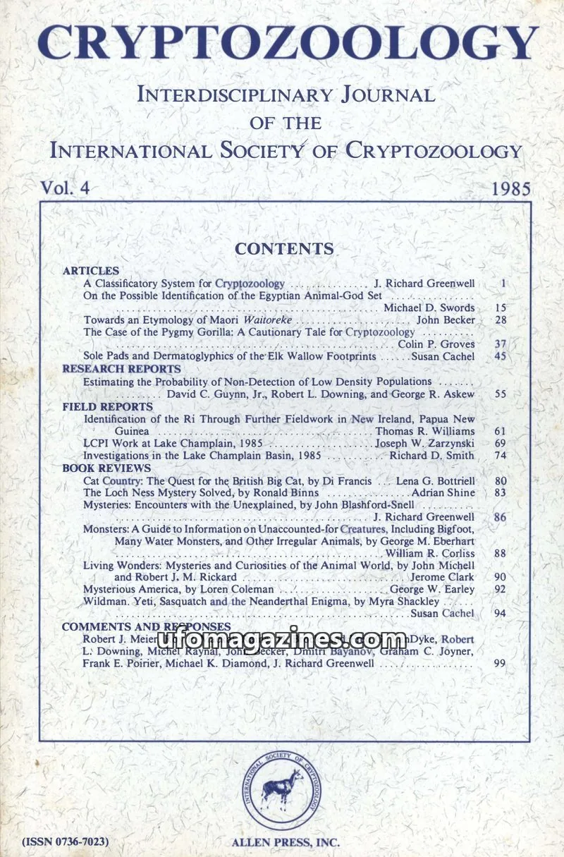 Cover of INTERNATIONAL SOCIETY OF CRYPTOZOOLOGY issue 4: CRYPTOZOOLOGY