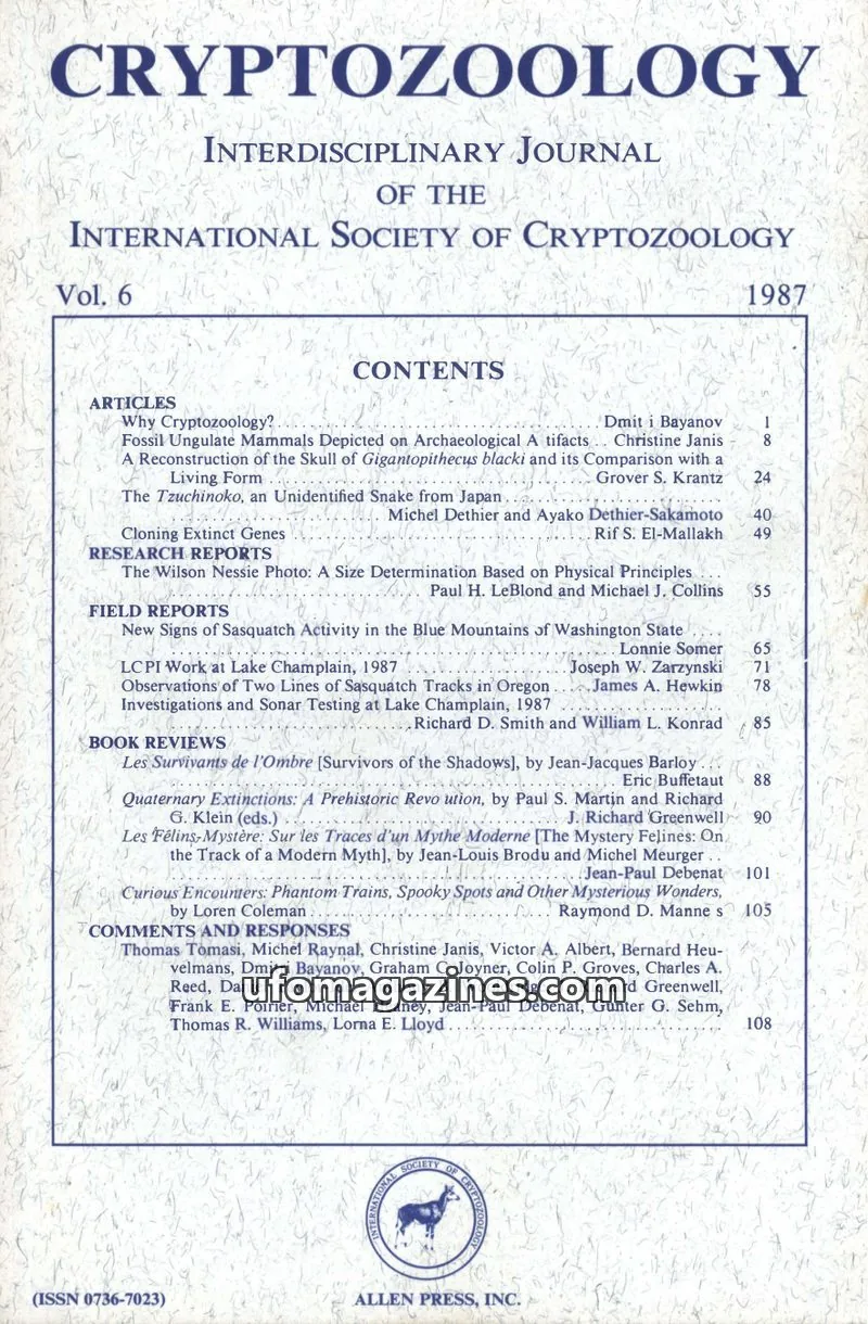 Cover of ALLEN PRESS, INC. issue 6: CRYPTOZOOLOGY