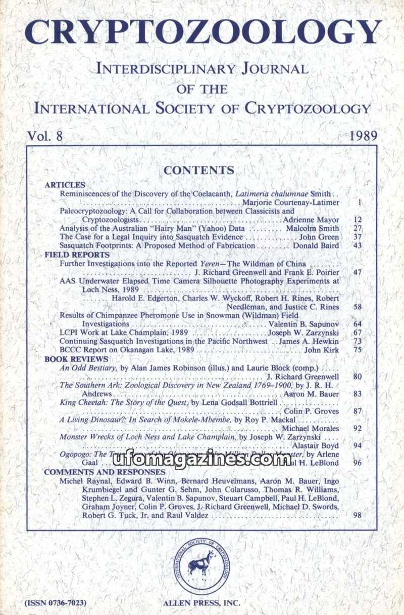 Cover of INTERNATIONAL SOCIETY OF CRYPTOZOOLOGY issue 8: CRYPTOZOOLOGY