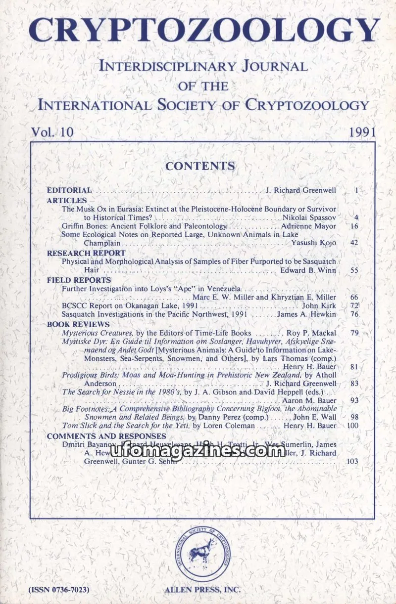 Cover of International Society of Cryptozoology issue 10: Cryptozoology