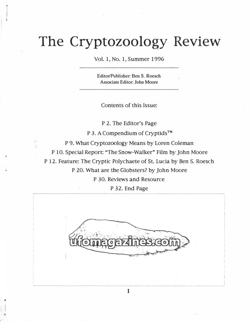 Cover of Cryptozoology Review (Ben Roesch) issue Vol. 1, No. 1: The Cryptozoology Review
