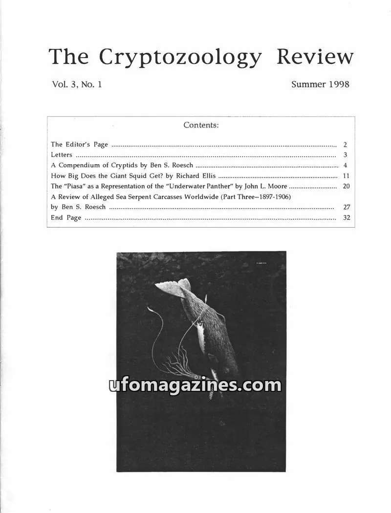 Cover of Cryptozoology Review (Ben Roesch) issue Vol. 3, No. 1: The Cryptozoology Review