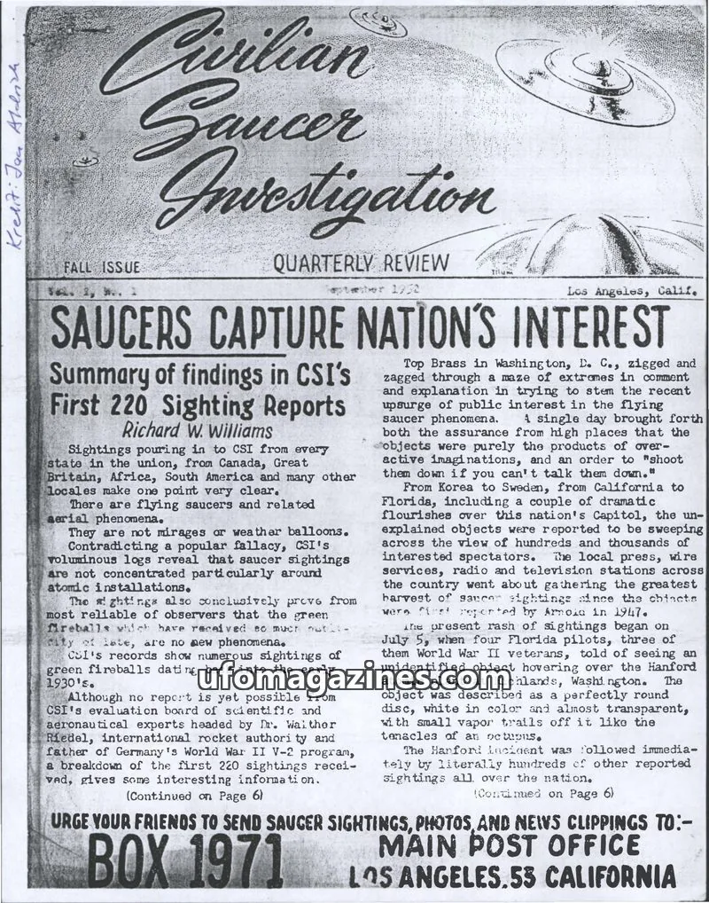 Cover of CSI Quarterly issue Fall Issue: Civilian Saucer Investigation