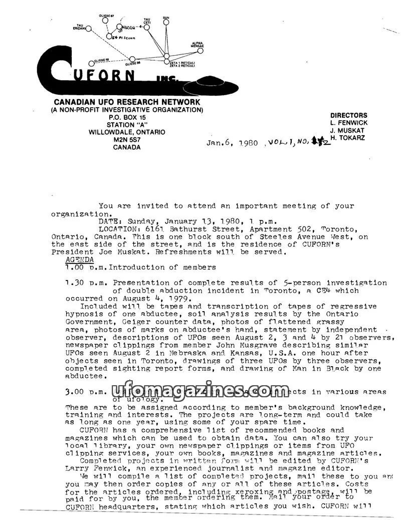 Cover of CUFORN (Canada, Fenwick) issue VOL. 1, NO. 1/2: CUFORN INC.