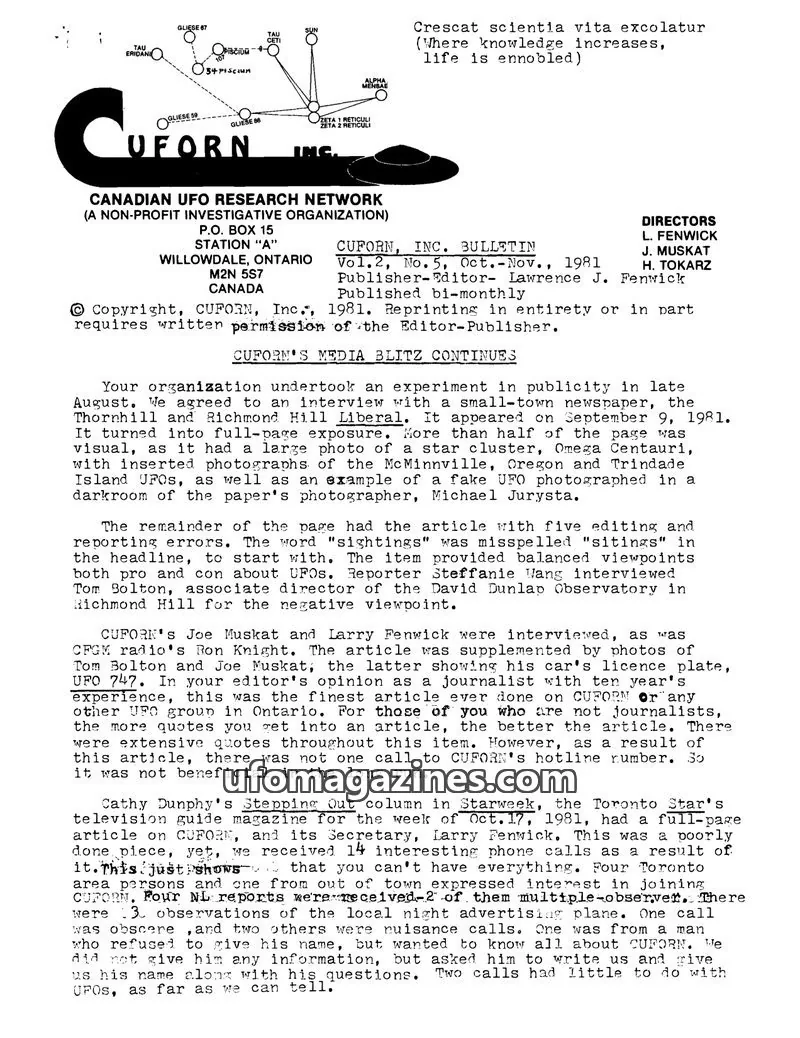 Cover of CUFORN (Canada, Fenwick) issue Vol.2, No.5: CUFORN BULLETIN