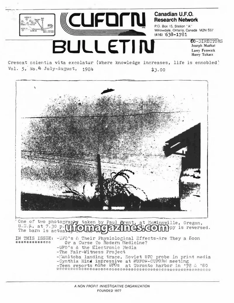 Cover of CUFORN (Canada, Fenwick) issue Vol. 5, No.4: CUFORN BULLETIN