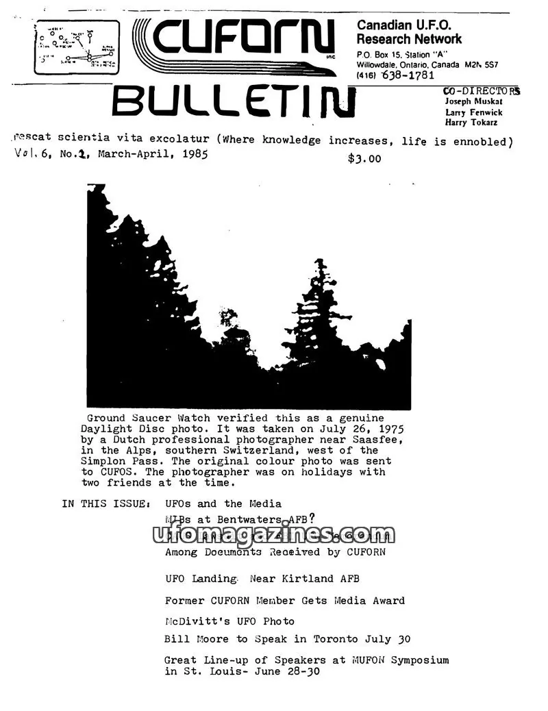 Cover of Canadian U.F.O. Research Network issue Vol. 6, No. 2: CUFORN BULLETIN