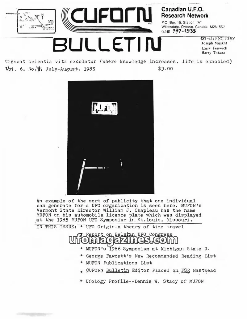 Cover of Canadian U.F.O. Research Network issue Vol. 6, No. 4: CUFORN BULLETIN