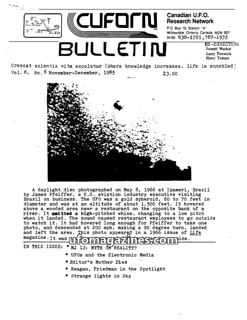 Cover of CUFORN (Canada, Fenwick) issue Vol. 6, No. 6: CUFORN BULLETIN