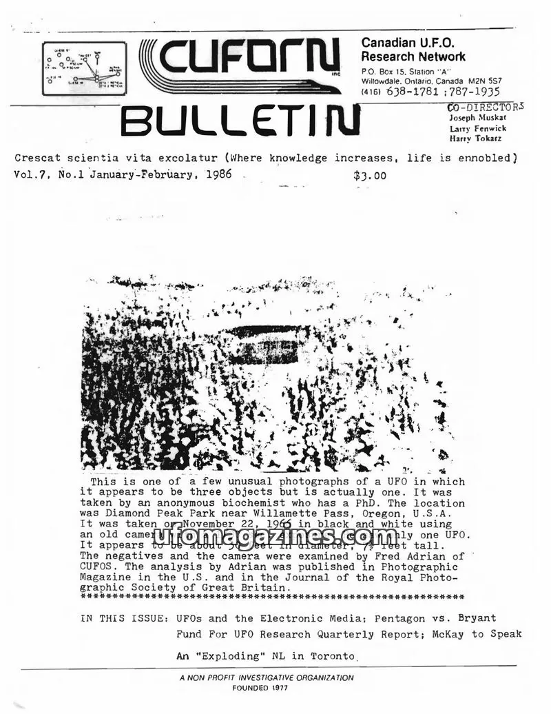 Cover of Canadian U.F.O. Research Network issue Vol.7, No.1: CUFORN BULLETIN