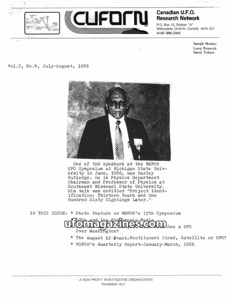 Cover of Canadian U.F.O. Research Network issue Vol. 7, No. 4: CUFORN BULLETIN