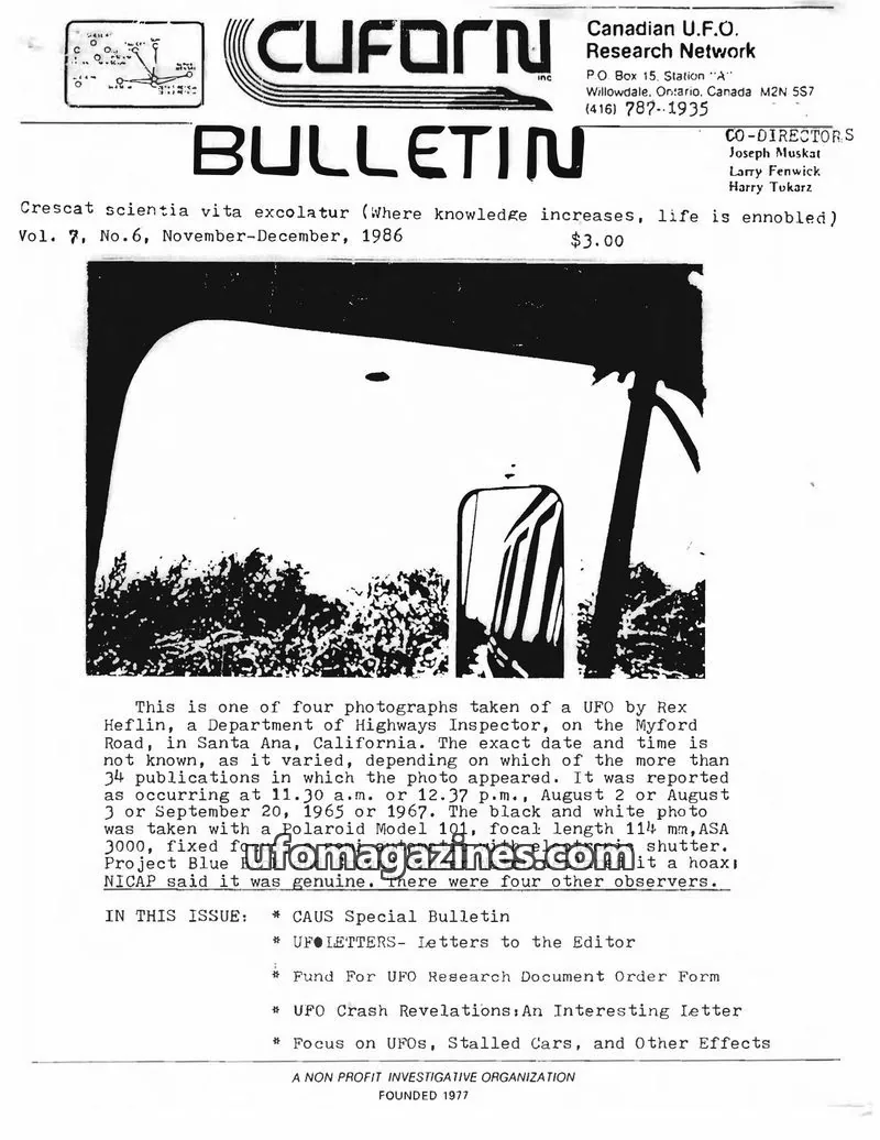 Cover of Canadian U.F.O. Research Network issue No. 6: CUFORN BULLETIN