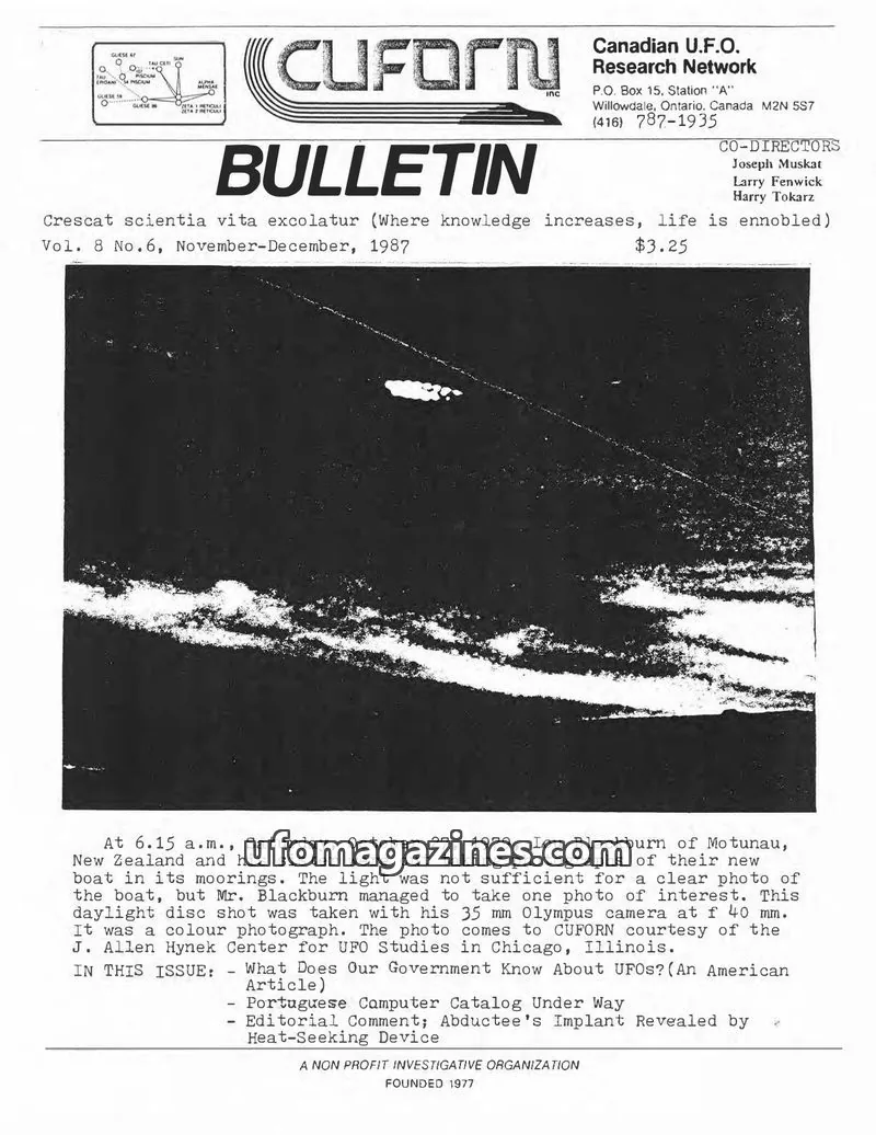 Cover of Canadian U.F.O. Research Network issue Vol. 8 No.6: CUFORN BULLETIN