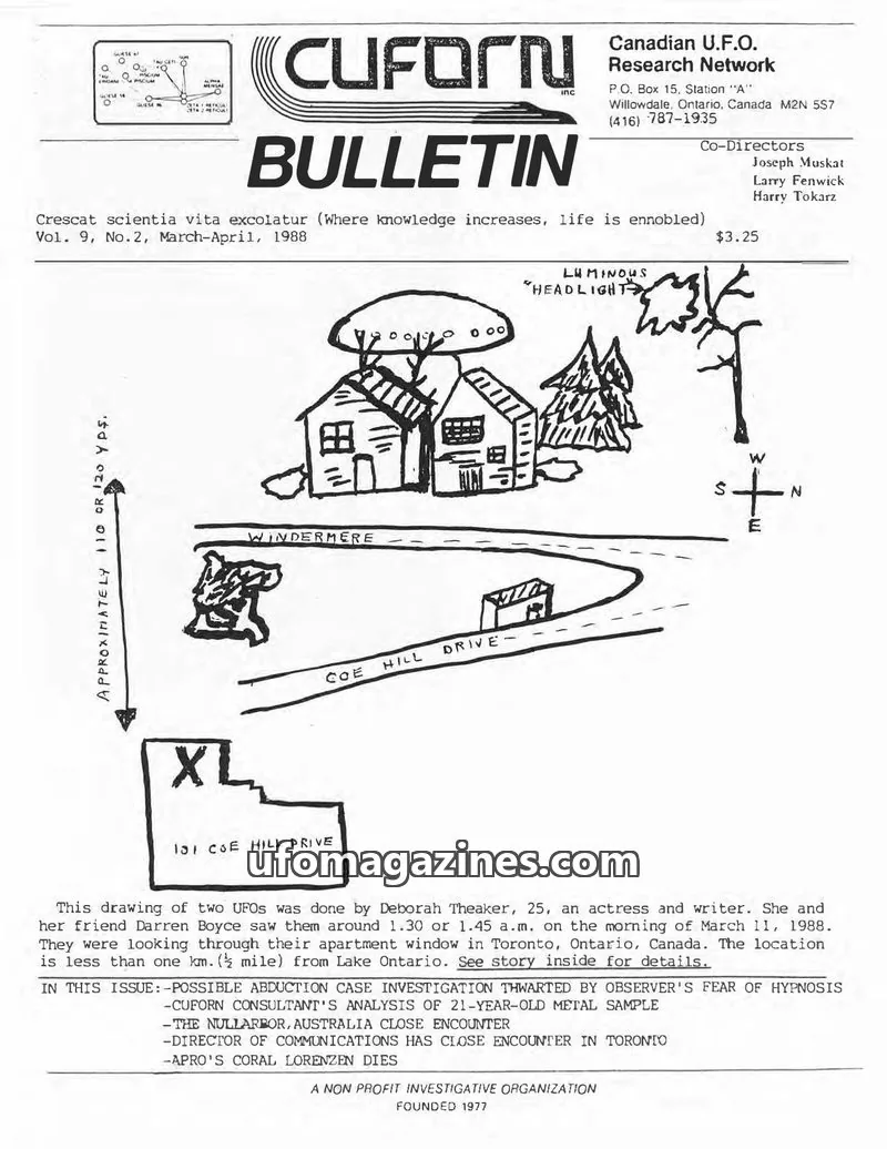 Cover of Canadian U.F.O. Research Network issue Vol. 9, No. 2: CUFORN BULLETIN